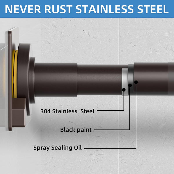 Matte Bronze Shower Curtain Rod,1 Inch Diameter Stainless Steel Adjustable Spring Tension Rods 32 to 68",With Holders,Anti-Slip,Curtain Rods No