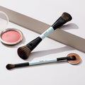 Jessup Makeup Brushes 2Pcs Double Sided Foundation Brush Contour Brush Dual Ended Eye Blending Brush, Multi-Functional Cosmetic Brush Bright Cyan T502