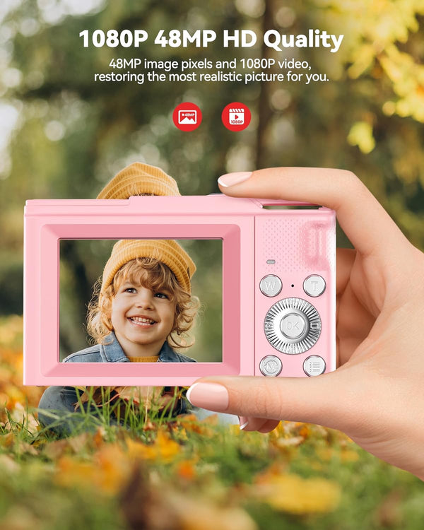 Digital Camera for Kids: Pink Camera for Teens - Christmas Birthday Gifts for Girls 8-10 - 16X Zoom Shoot Camera for Ages 8-13 - Compact Camera
