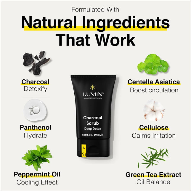 Lumin - Charcoal Scrub Deep Detox for Men - Face Cleanser for Men, Pre Shave Scr