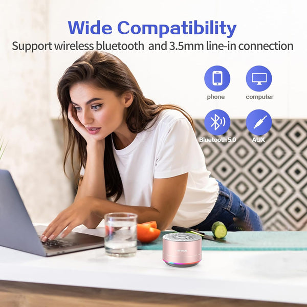 LENRUE A2 Portable Wireless Bluetooth Speaker with Lights and Lanyard,5W Mini Small Metal Speakers Bluetooth 5.0/Aux-In for Iphone Android Home