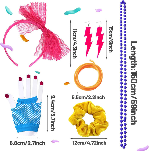 YAROMO 80S 90S Party Favors Birthday Supplies, Hip Hop Theme Gift Neon Earrings Glasses Gloves Necklace Slap Bracelet Neon Hair Scrunchies 80S 90S