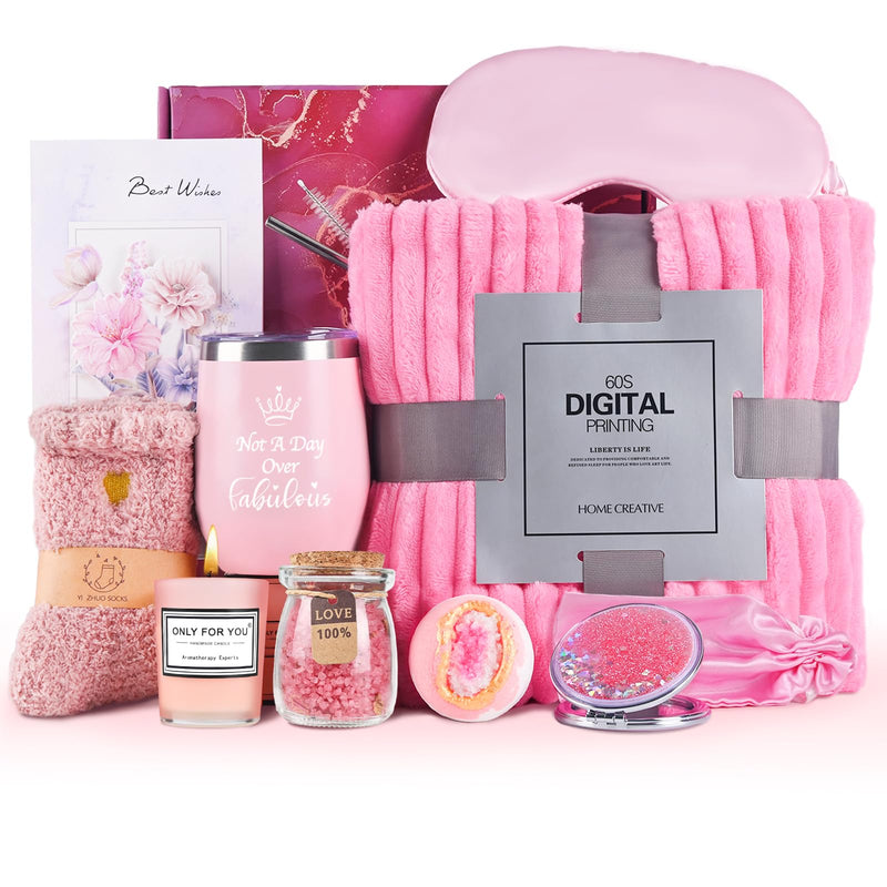 Self Care Gift Baskets for Women: Get Well Soon Care Packages with Blanket and Tumbler, Pink Gift Boxes Set for Girls, Mother, Sisters, Friends,