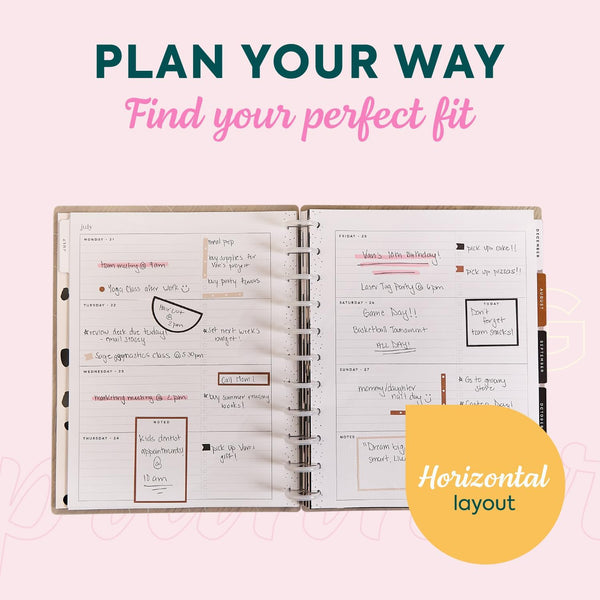 Happy Planner Disc-Bound Academic Planner July 2025 - June 2026 Daily, Weekly and Monthly - 3 Bonus Months, Big Size, Horizontal Layout, Onyx &