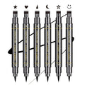 6 Pcs Double-Headed Eyeliner Stamps Set Black Liquid Eye Liner Pen with Star,Moon,Heart,Flower,Smiley,Triangle Stamp Stencils Shapes for Women
