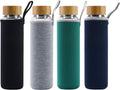 Sunkey Glass Water Bottle 32 Oz Wide Mouth with Sleeve Bamboo Lid Motivational Water Bottle with Time Marker Reusable Safe for Hot Cold Drinks Bpa