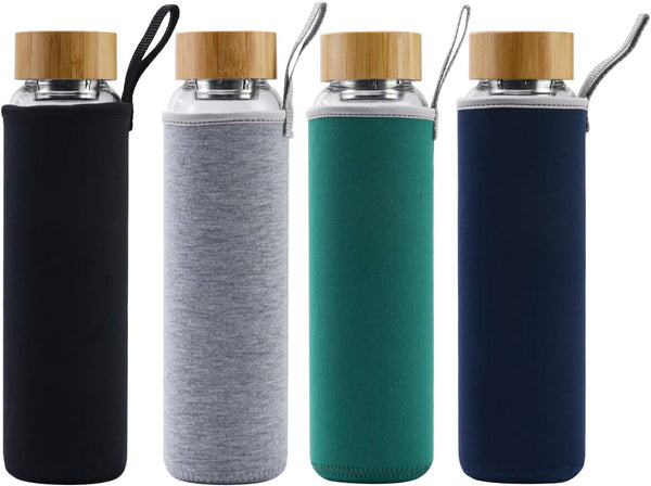 Sunkey Glass Water Bottle 32 Oz Wide Mouth with Sleeve Bamboo Lid Motivational Water Bottle with Time Marker Reusable Safe for Hot Cold Drinks Bpa