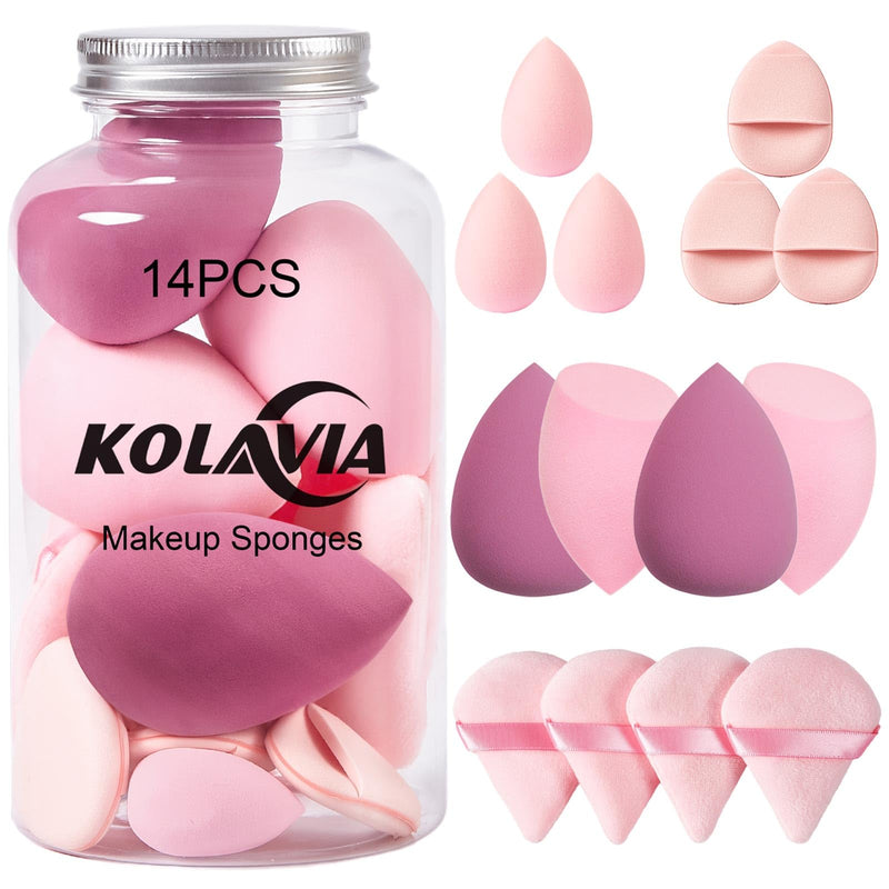 14PCS Makeup Sponge Set, Beauty Blender Sponge for Foundation Blending with 3PCS Mini Makeup Sponges & 4PCS Triangle Powder Puff, Soft Make Up