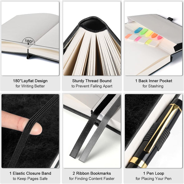 College Ruled Notebook A5, 312 Numbered Pages Diary, Lined Leather Journal Black A5