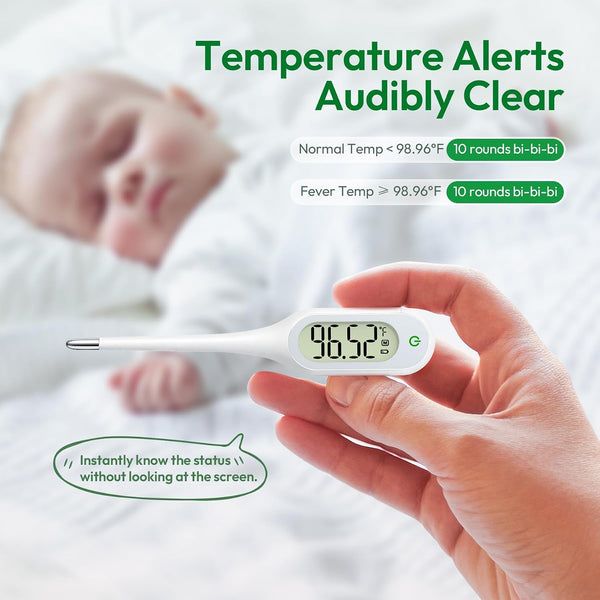 8 Seconds Thermometer for Adults & Kids, Accurate & Safe Baby Thermometer with Fever Alarm and Memory Recall, Oral, Rectal or Underarm Use white