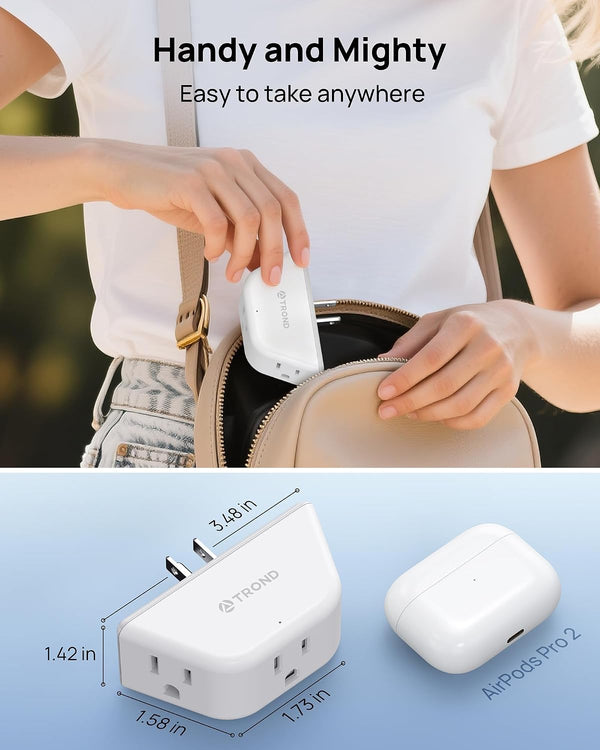 TROND Multi Plug Outlet Extender 2 Pack, Outlet Splitter for Bathroom 3AC-3 Prong Plug, 2 Pack White