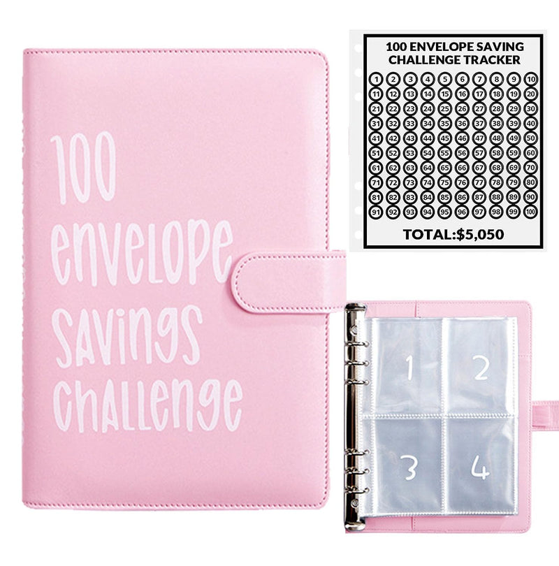 AASLOB 100 Envelopes Money Saving Challenge, 100 Envelope Challenge Binder, Easy and Fun Way to Save $5,050, Savings Challenges Budget Book Binder