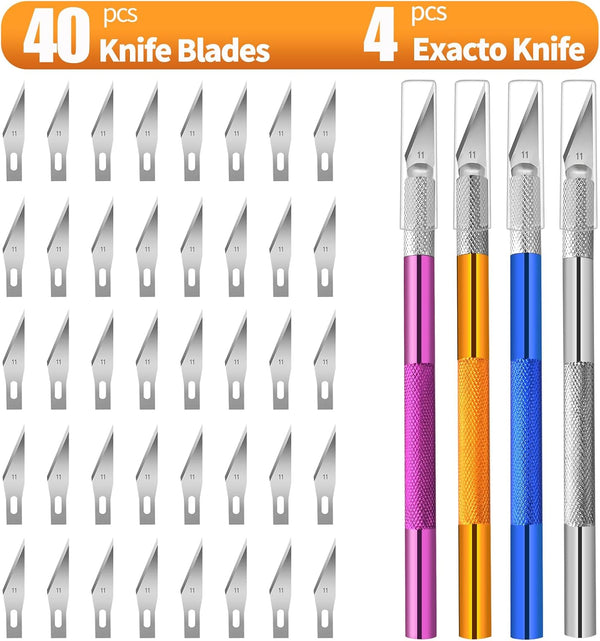 4PCS Exacto Knife, Hobby Knife Craft Knifes with 40PCS Spare Exacto Knife Blades(1), Profession Exacto Knives Precision Knife for Crafting,