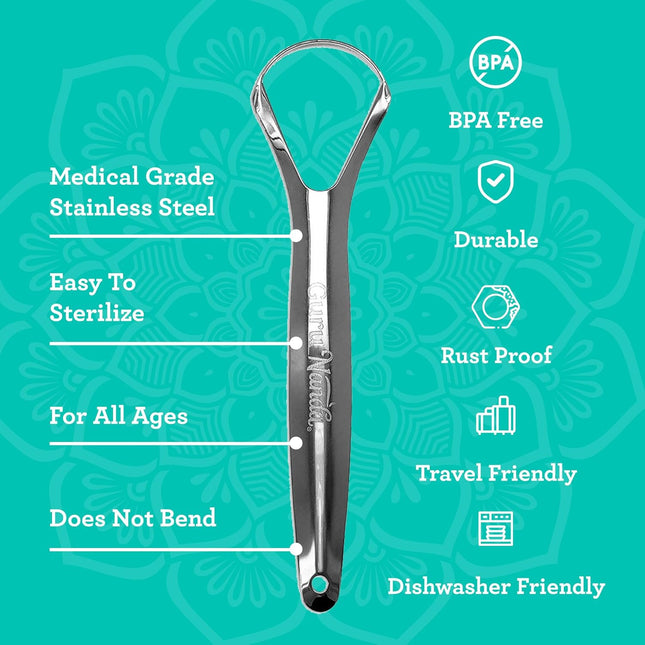 Gurunanda Tongue Scraper for Adults (2 Pack) with Travel Case, 420 Medical-Grade