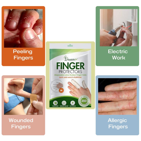 MountainAir 250 Pcs Finger Cots - Disposable Finger Gloves - Rubber Finger Covers for Finger Tips - Electronic Repairs and More – Rubber Fingers