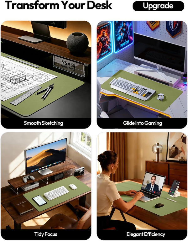 Ysagi Leather Desk Protector, Office Mat, Large Mouse Pad, Non-Slip PU Leather Blotter, Laptop Desk, Waterproof Writing Pad for Office and Home
