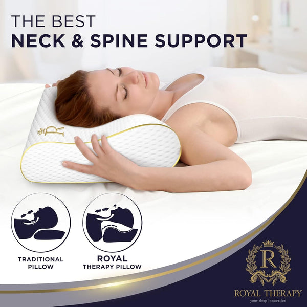 Royal Therapy Memory Foam Pillow, Queen Neck Pain Relief, Contour Cervical Pillow, for Neck and Shoulder Pain, Side, Back and Stomach Sleeper