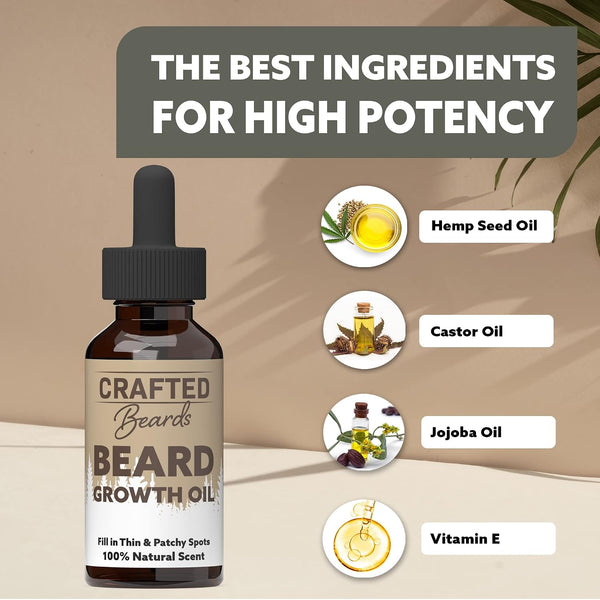 Crafted Beards Beard Growth Oil Serum - 1 fl Oz - Unscented - Helps Grow A Thicker Beard, Improves Beard Health, Fills in Thin and Patchy Spots -