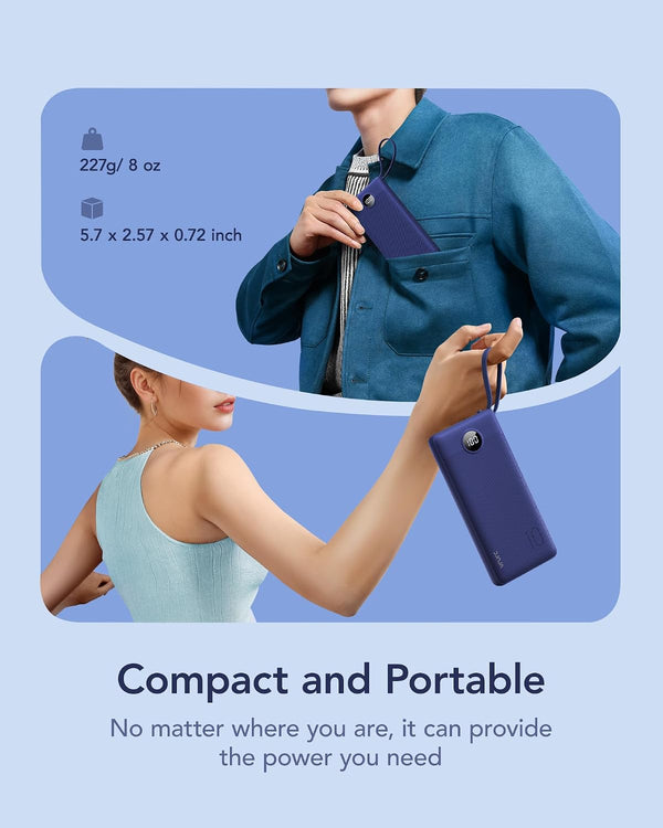 VRURC Portable Charger, Built in 4 Cables & Lanyard Power Bank 10000mAh Navy