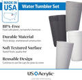US Acrylic Newport 20 Ounce Unbreakable Plastic Stackable Water Tumblers in Grey Stone | Set of 12 Drinking Cups | Reusable, Bpa-Free, Made in the