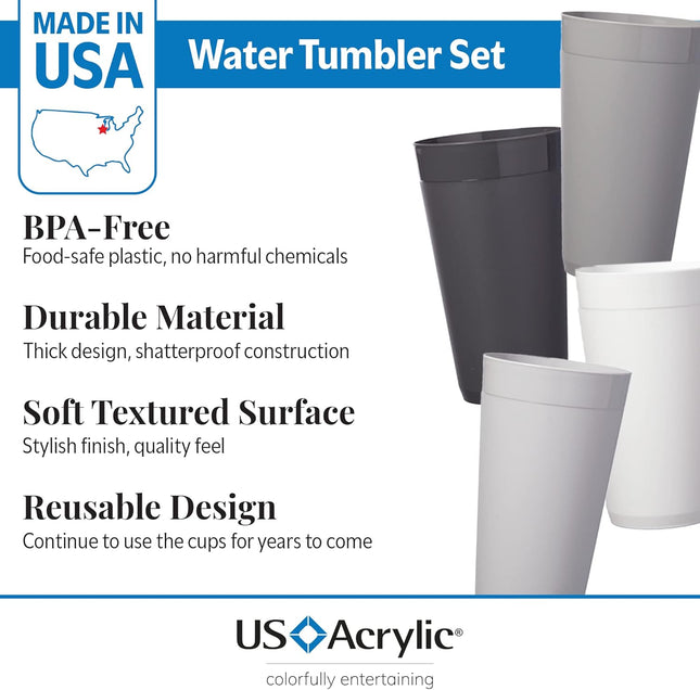 US Acrylic Newport 20 Ounce Unbreakable Plastic Stackable Water Tumblers in Grey