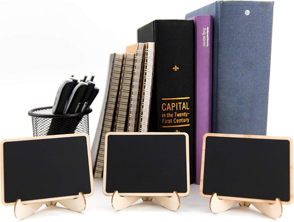 DSTELIN 10 Pack Mini Chalkboards Signs with Easel Stand, Small Rectangle Chalkboards Blackboard, Wood Place Cards for Weddings, Birthday Parties,