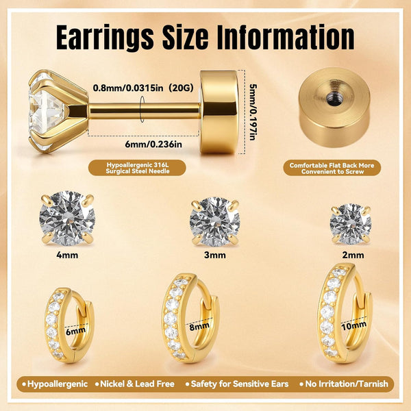 5 Pairs Tiny Huggie Hoop Earrings for Women, Lightweight Mini CZ/Cubic Zirconia Hoops Set for Women's Cartilage Helix Lobe Ear Piercings Small