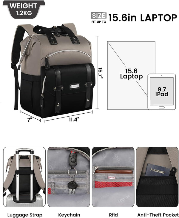 FALANKO Women Laptop Backpack, Doctor Nurse Teacher Work Adult Backpack for 15.6 Inch Laptop with RFID Anti-theft College Business Computer