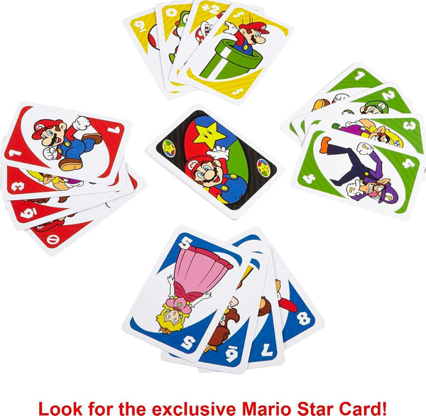 Mattel Games UNO Super Mario Card Game in Storage & Travel Tin, Video Game-Themed Deck for Kids, Adults & Family Nights with Special Rule