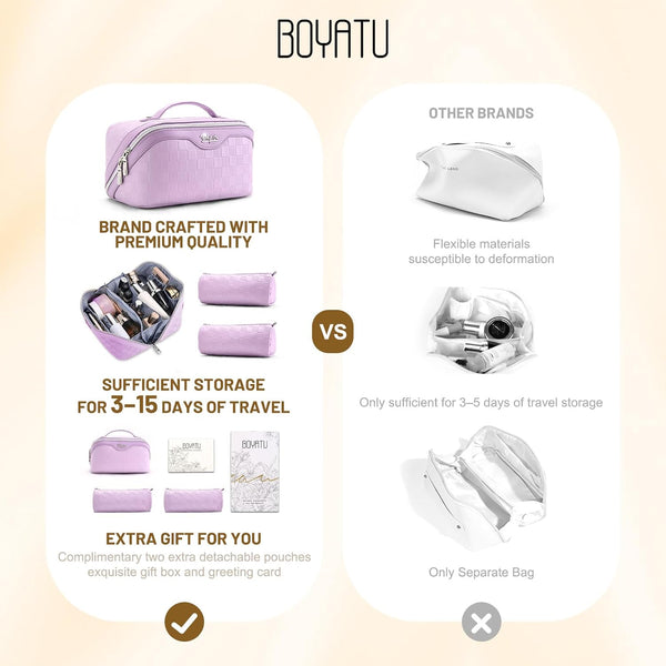 BOYATU Travel Makeup Bag for Women: Large Capacity Cosmetic Bags Organizer, Waterproof Toiletry Make up Case Gift for Her Girlfriend Best Friend