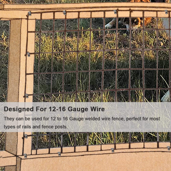 100 Pcs Fence Wire Clamps, Stainless Steel Wire Clips Mount Welded Wire to Vinyl, Wood or Metal Fence (for 12-16 Gauge Wire Fencing) 100 Pcs Clamps