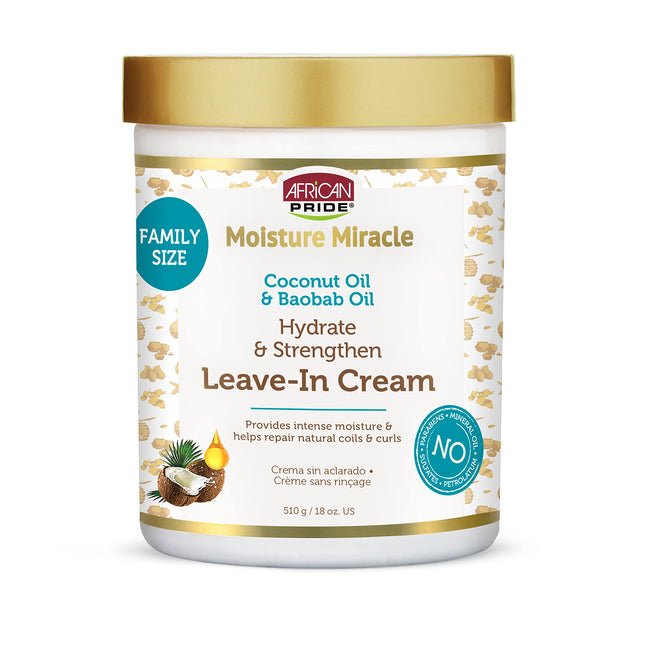 African Pride Moisture Miracle Coconut Oil & Baobab Oil Leave-In Hair Cream - Provides Intense Moisture & Helps Repair N