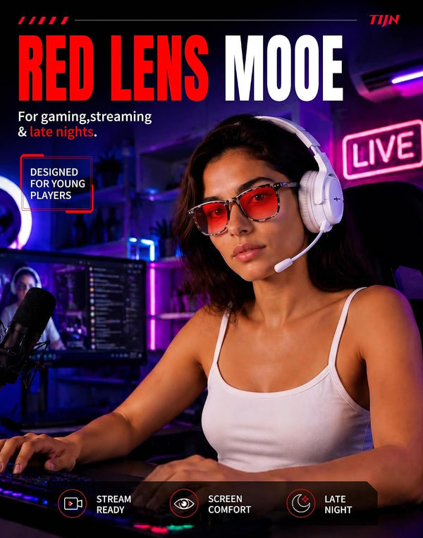 TIJN Blue Light Blocking Glasses, Square Frame for Computer Gaming Leopard Red