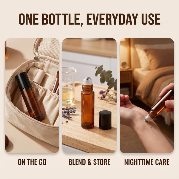 2Pcs Brown 30ml Glass Essential Oil Roller Bottles,Perfume Roller,Refillable Roll on Bottles Container Empty Deodorant Rollerball Beauty and
