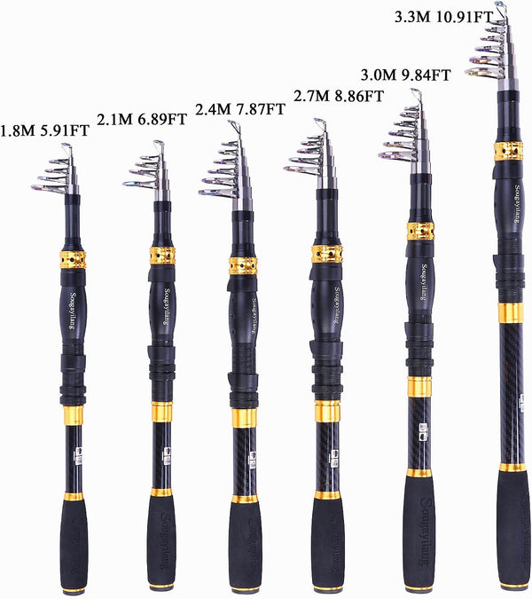 Sougayilang Telescopic Fishing Rod - 24 Ton Carbon Fiber Ultralight Fishing Pole with CNC Reel Seat, Portable Retractable Handle, Stainless Steel