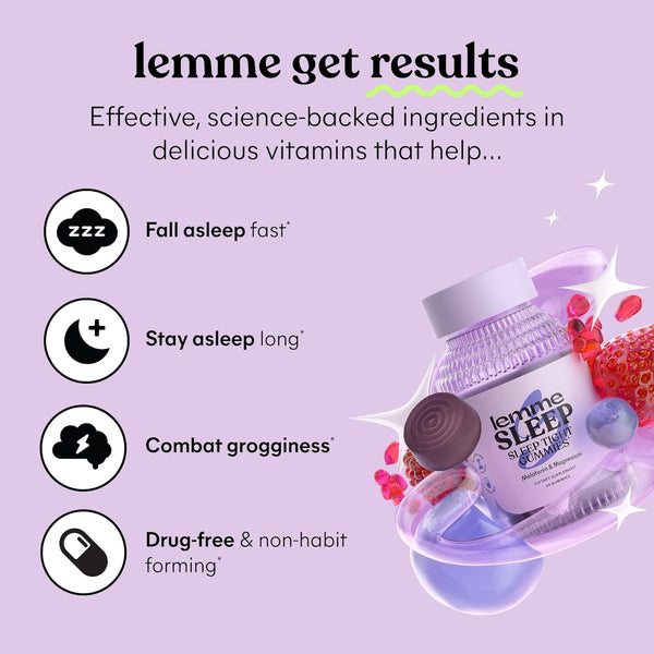 Lemme Sleep Gummies with 5Mg Melatonin, Elderberry, Magnesium, L-Theanine, Chamomile and Lavender, Drug-Free Nighttime Sleep Aid, Gluten Free,