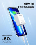 PISEN 30W USB C Charger - USB C Fast Charger Block, PD3.0 Wall Charger with 4FT Type C to L Cable, 30W Power Adapter for Iphone