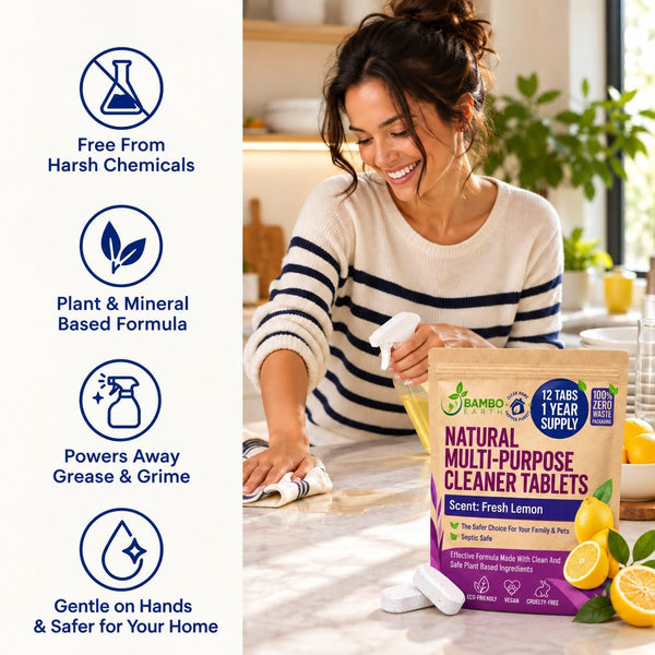 12 Pack Natural Multi-Purpose Cleaner - All Surface Multipurpose Cleaning Tablets Refill - Eco-Friendly Product & Cleaning Supplies - 1 Tablet =