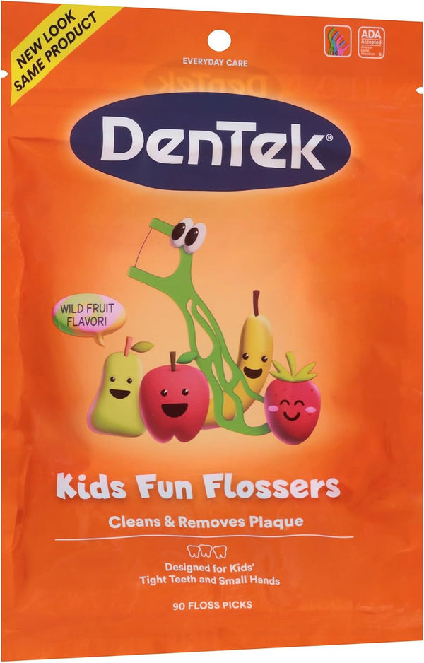 DenTek Fun Flossers – Kids Floss Picks with Wild Fruit Flavor, 90 Count Wild Fruit 90 Count (Pack of 1)