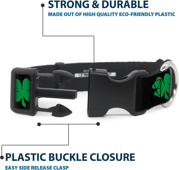 Buckle-Down 6-9" St. Pat'S Black/Green Plastic Clip Collar, Narrow Small 1/2" Wide - Fits 6-9" Neck - Small