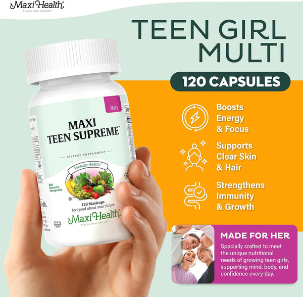 Maxi Health Teen Supreme Hers Vitamins for Teen Girls (120) - Women'S Multivitamin for Energy, Immune Boost, Body & Brain Growth - Womens Multi