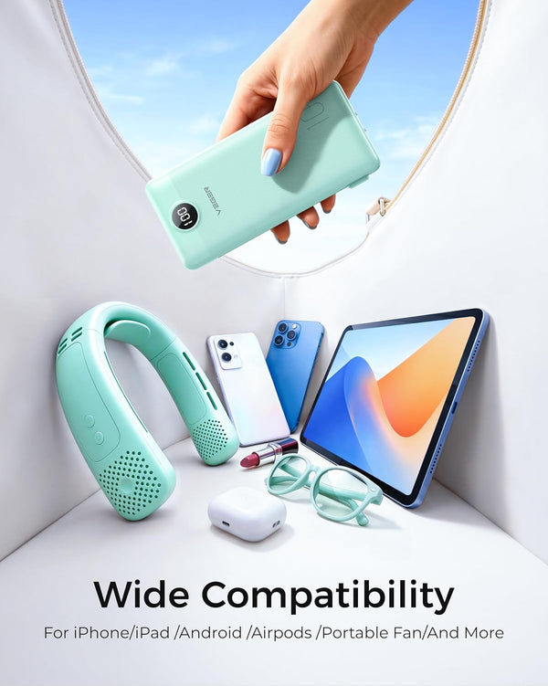 VEGER Portable Charger for Iphone with Built in Cables and Wall Plug, 10000Mah Slim Fast Charging USB C Power Bank, Travel Essential Battery Pack