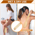 Exfoliating Back Scrubber for Shower with Curved Long Handle, 16.7 Inches Bamboo Body Brush with Natural Bristles for Wet or Dry Brushing, Body