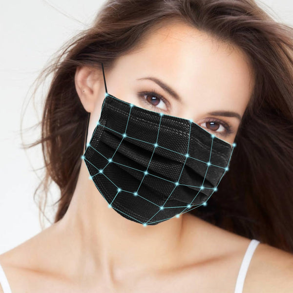 100Pcs Black Disposable Face Mask, 3 Ply Black Face Masks with Soft Elastic Ear loops Black 100 Count (Pack of 1)