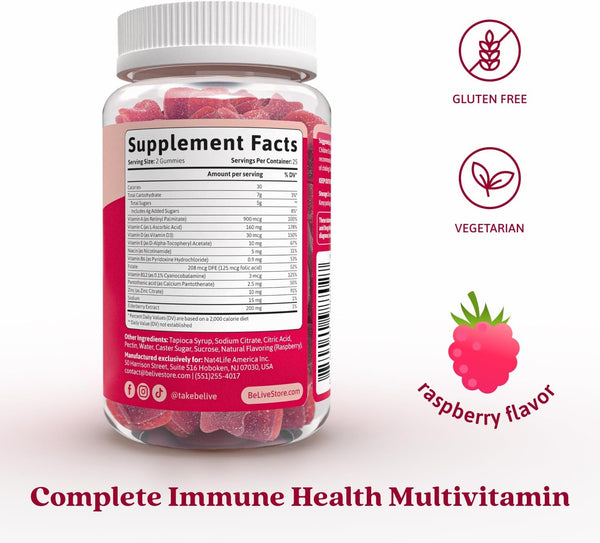 Belive Elderberry Gummies with Zinc and Vitamin C, D, A, E, B12-50 Ct I Immune Support Supplement for Healthy Bones & Teeth, Vegan, Keto & Non-Gmo