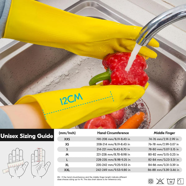 Vgo... 1-Pair Reusable Household Gloves, Rubber Dishwashing Gloves, Extra Thickness, Long Sleeves, Kitchen Cleaning, Working, Painting, Gardening,
