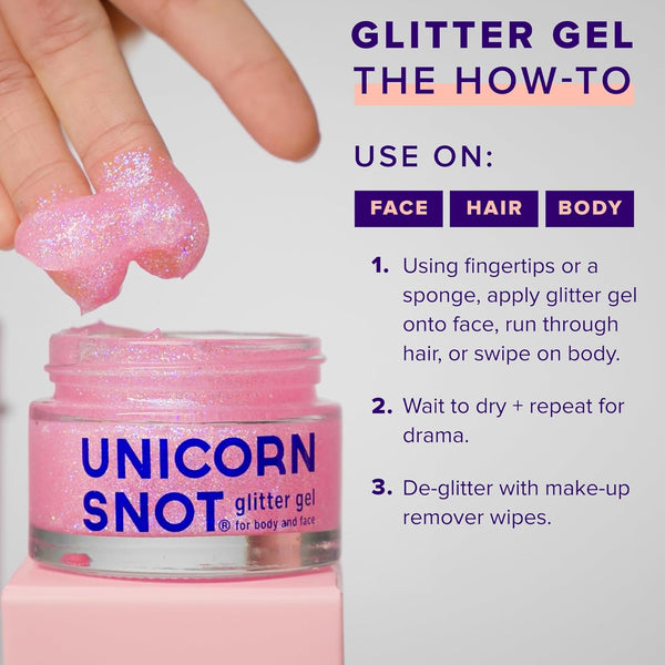 Unicorn Snot Face & Body Glitter - Cosmetic-Grade Holographic Glitter Gel - Makeup for Festivals, Raves, Anime Cosplay - Safe for Face, Easy