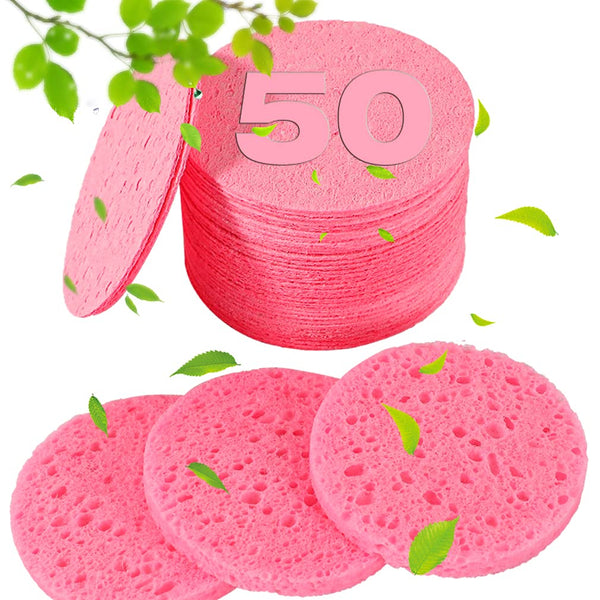 METUUTER 50 PCS Compressed Facial Sponges for Estheticians- 100% Natural Cellulose Face Sponge Professional Cosmetic Spa Sponges for Face
