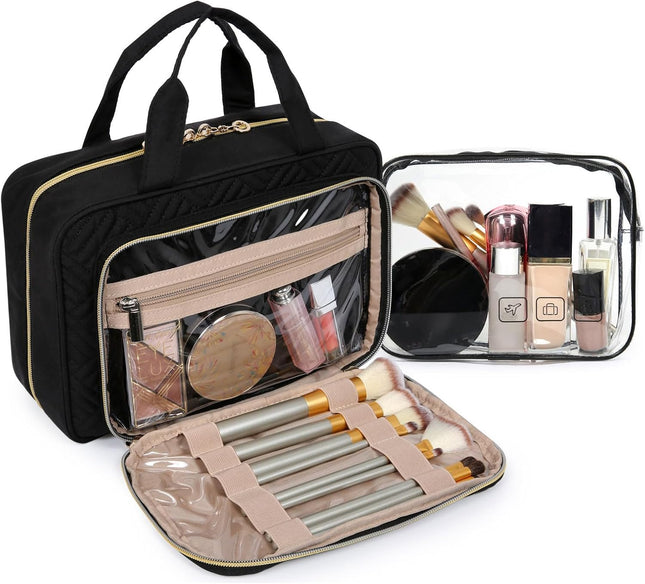 BAGSMART Toiletry Bag Hanging Travel Makeup Organizer with TSA Approved Transparent Cosmetic Bag Makeup Bag for Full Siz