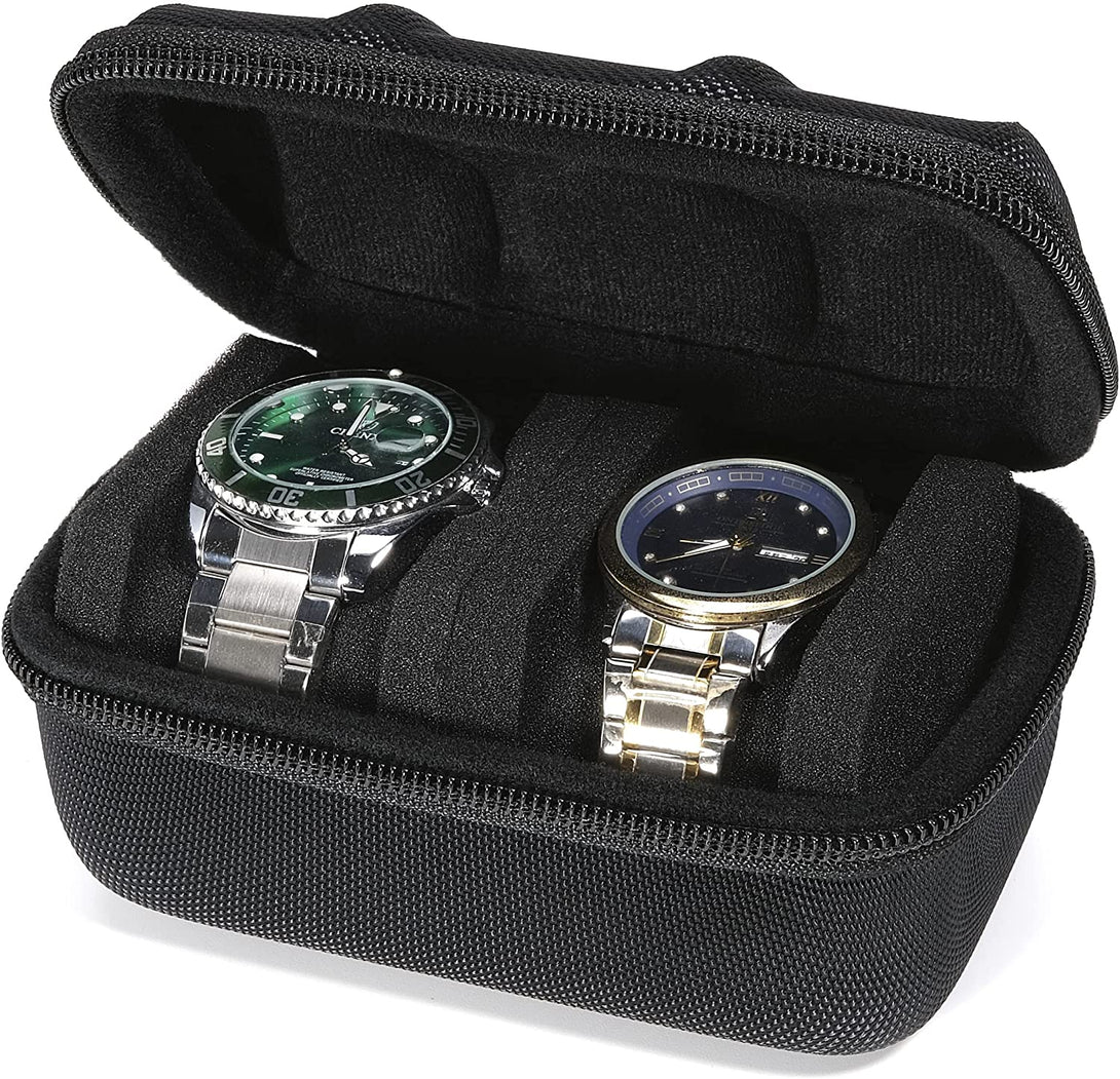 Hard Compact Watch Roll Travel Case, 2 Slots Portable Holder and Organizer with Soft Pillow, Keep Watch from Moving(Fit up to 55 Mm)